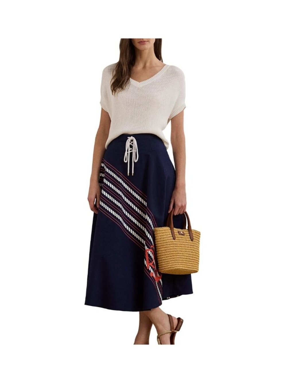 RALPH LAUREN Brie woven straw leather trim small tote shoulder bag -Natural - Picture 3 of 13